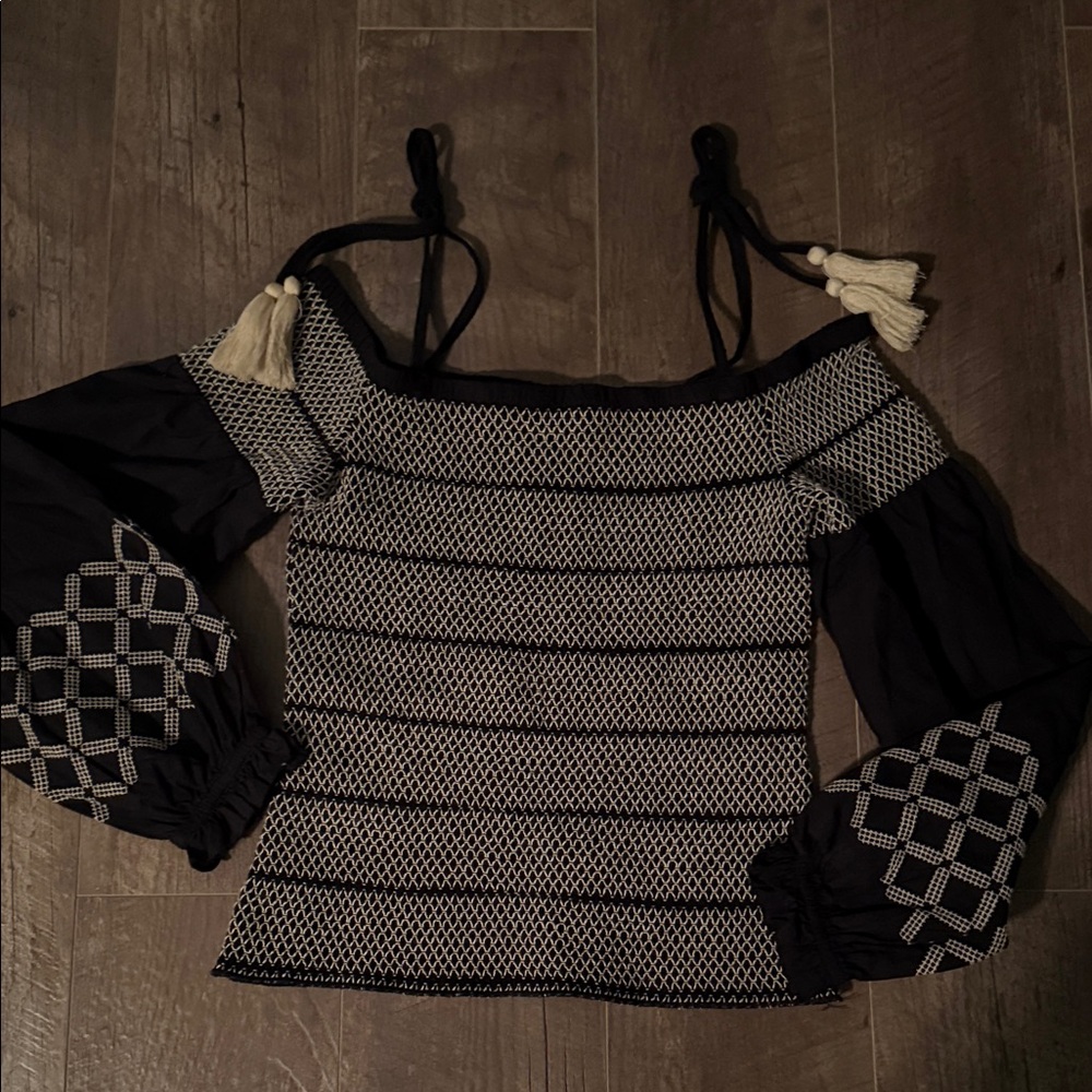 INC International Concepts Black and White Off-Shoulder Top